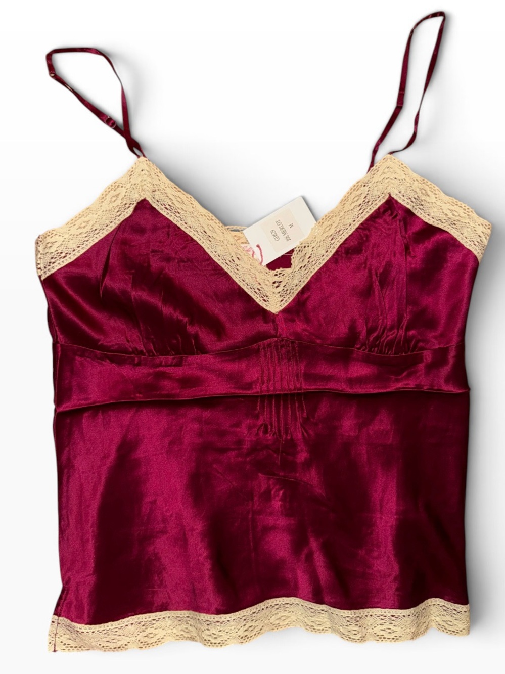 Gold hawk 100% washable silk camisole medium Merlot crochet lace